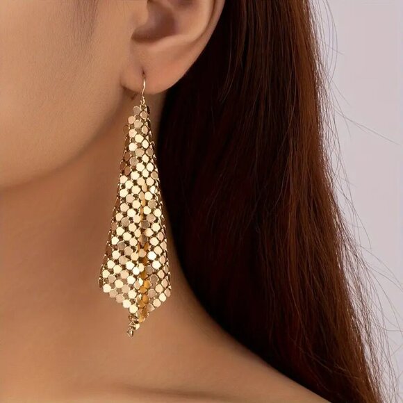 Jewelry - NEW mesh chain earrings, gold dangle drop earrings, trendy jewelry, preppy